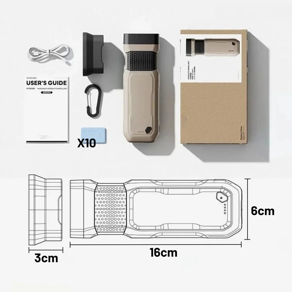 3-in-1 Myggdosa, 9600 mAh Powerbank & Ficklampa